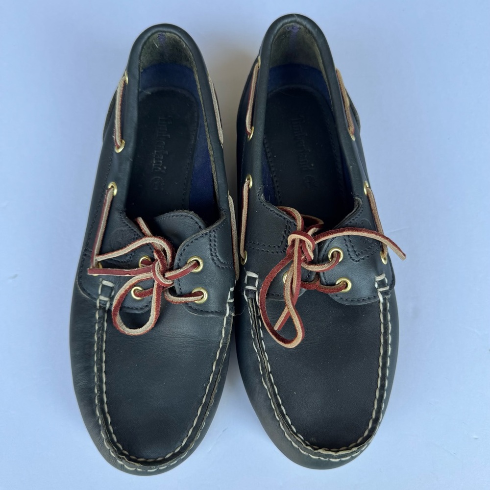 Timberland Classic 2 Eye Women's Leather Boat Blue Full Grain Shoes size 9